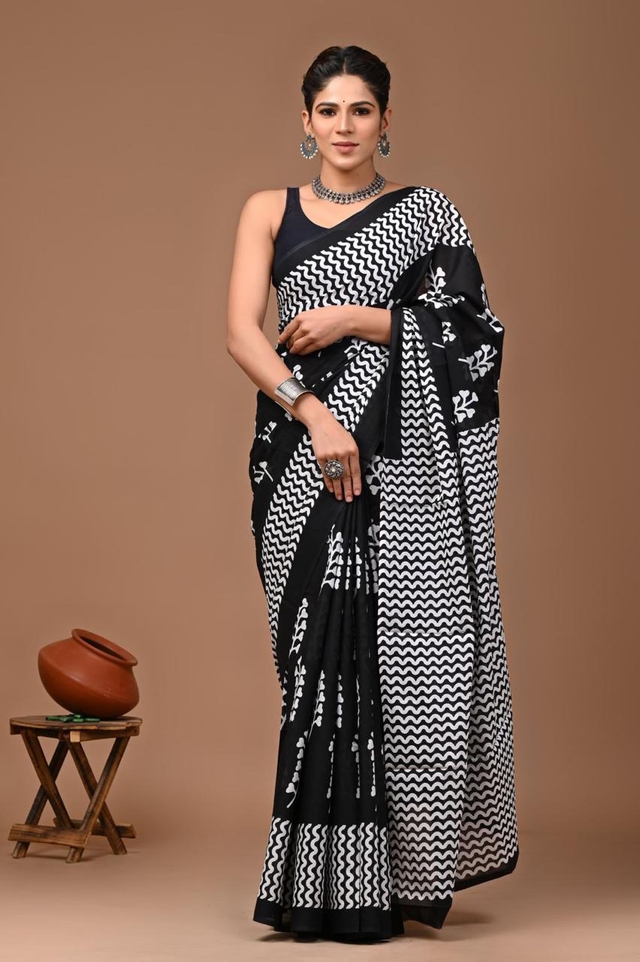 Pure Cotton MulMul Screen-Printed Saree