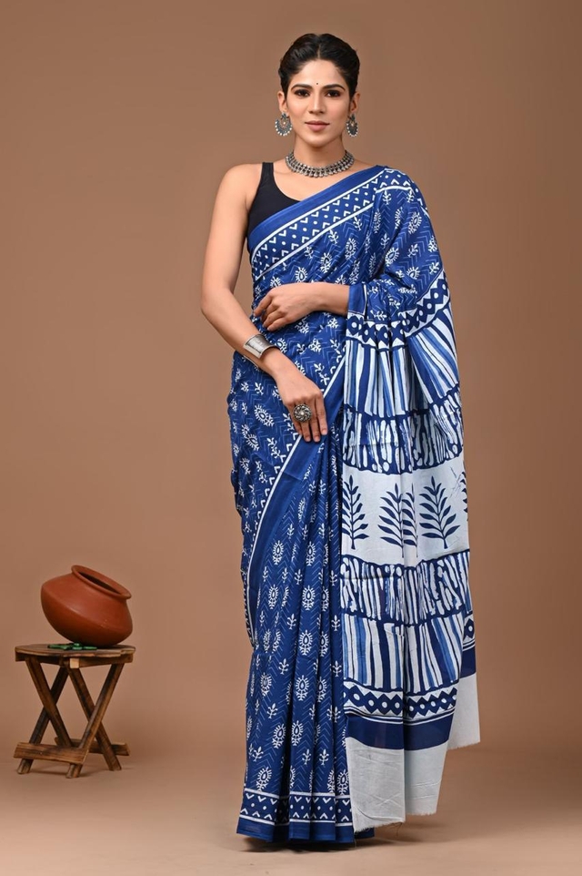 Pure Cotton MulMul Screen-Printed Saree