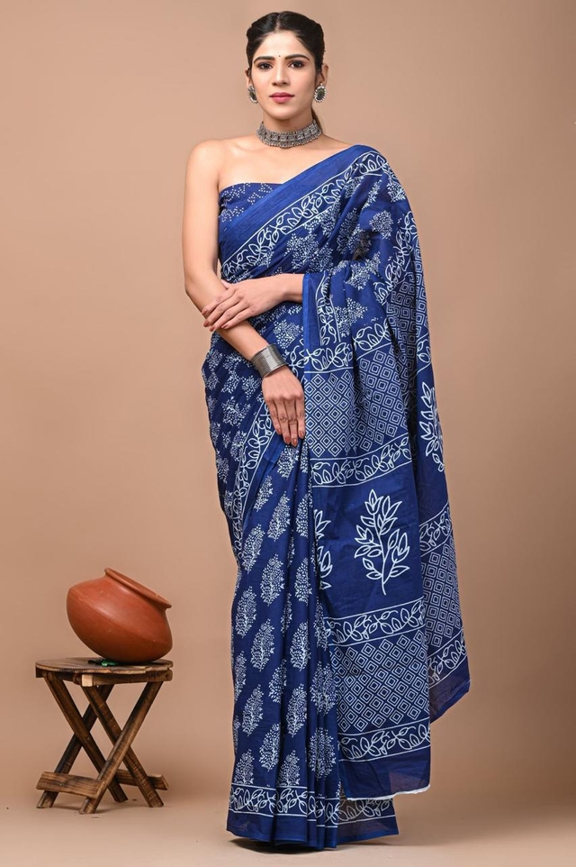 Pure Cotton MulMul Screen-Printed Saree